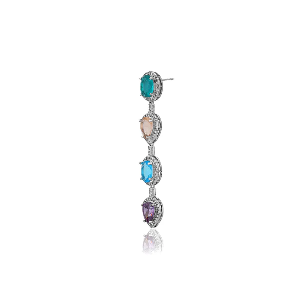 Carlton London Premium Jwlry-Silver Toned Cz Studded Rhodium-Plated Contemporary Handcrafted Drop Earrings Fje4145