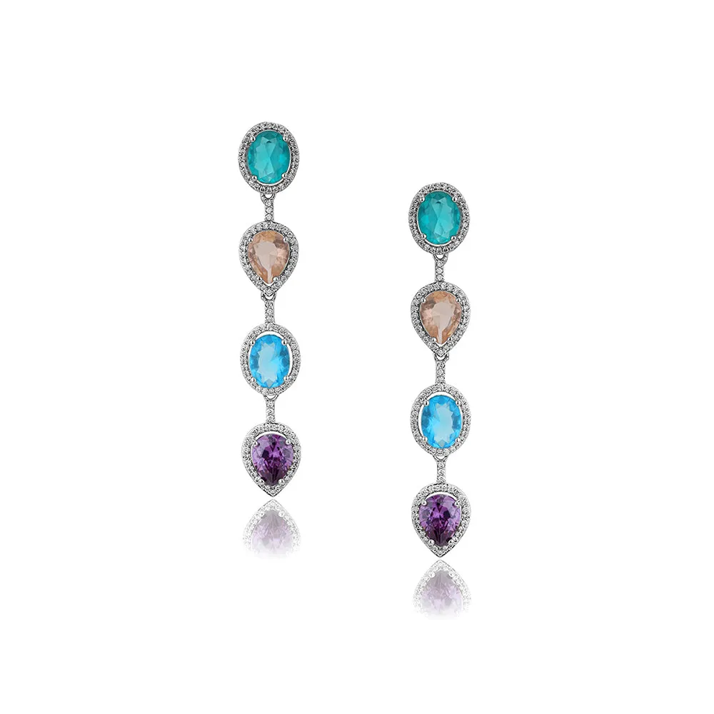 Carlton London Premium Jwlry-Silver Toned Cz Studded Rhodium-Plated Contemporary Handcrafted Drop Earrings Fje4145