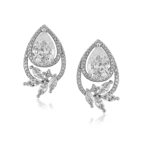 Carlton London Premium Jwlry-Silver Toned Cz Studded Rhodium-Plated Teardrop Shaped Handcrafted Studs Earrings Fje4121