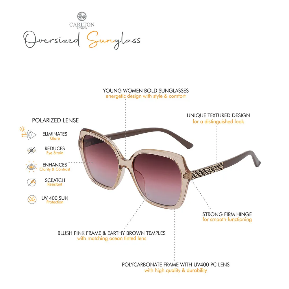 Carlton London Premium-Women-Transparent & Brown Toned Polarised And Uv Protected Lens Oversized Sunglasses For Women