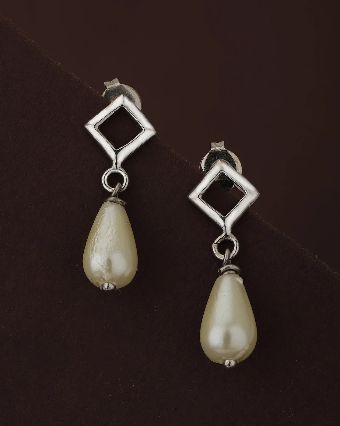 Carlton London Rhodium Plated Contemporary Drop Earring With Dangling Pearl