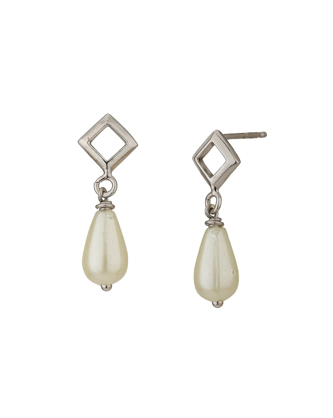 Carlton London Rhodium Plated Contemporary Drop Earring With Dangling Pearl