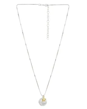 Carlton London  Rhodium Plated  Crescent Pendant With Gold Star & Chain