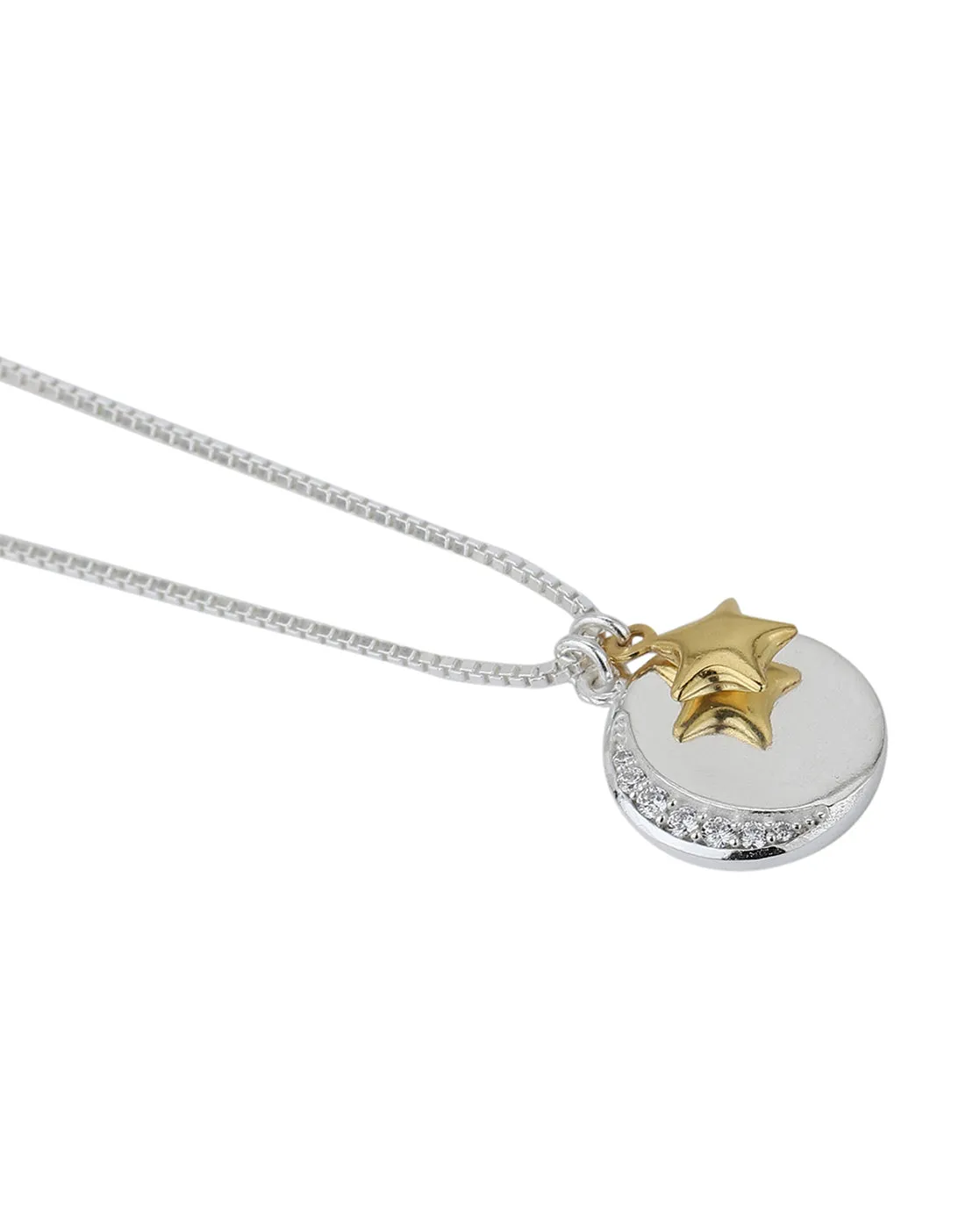 Carlton London  Rhodium Plated  Crescent Pendant With Gold Star & Chain