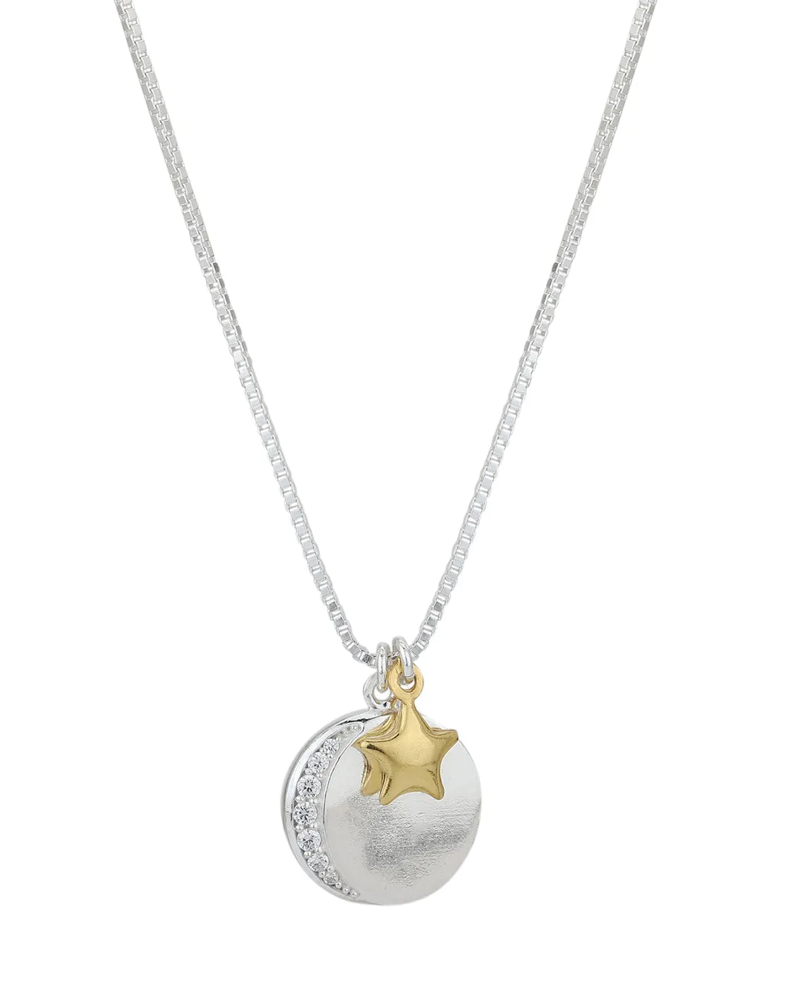 Carlton London  Rhodium Plated  Crescent Pendant With Gold Star & Chain