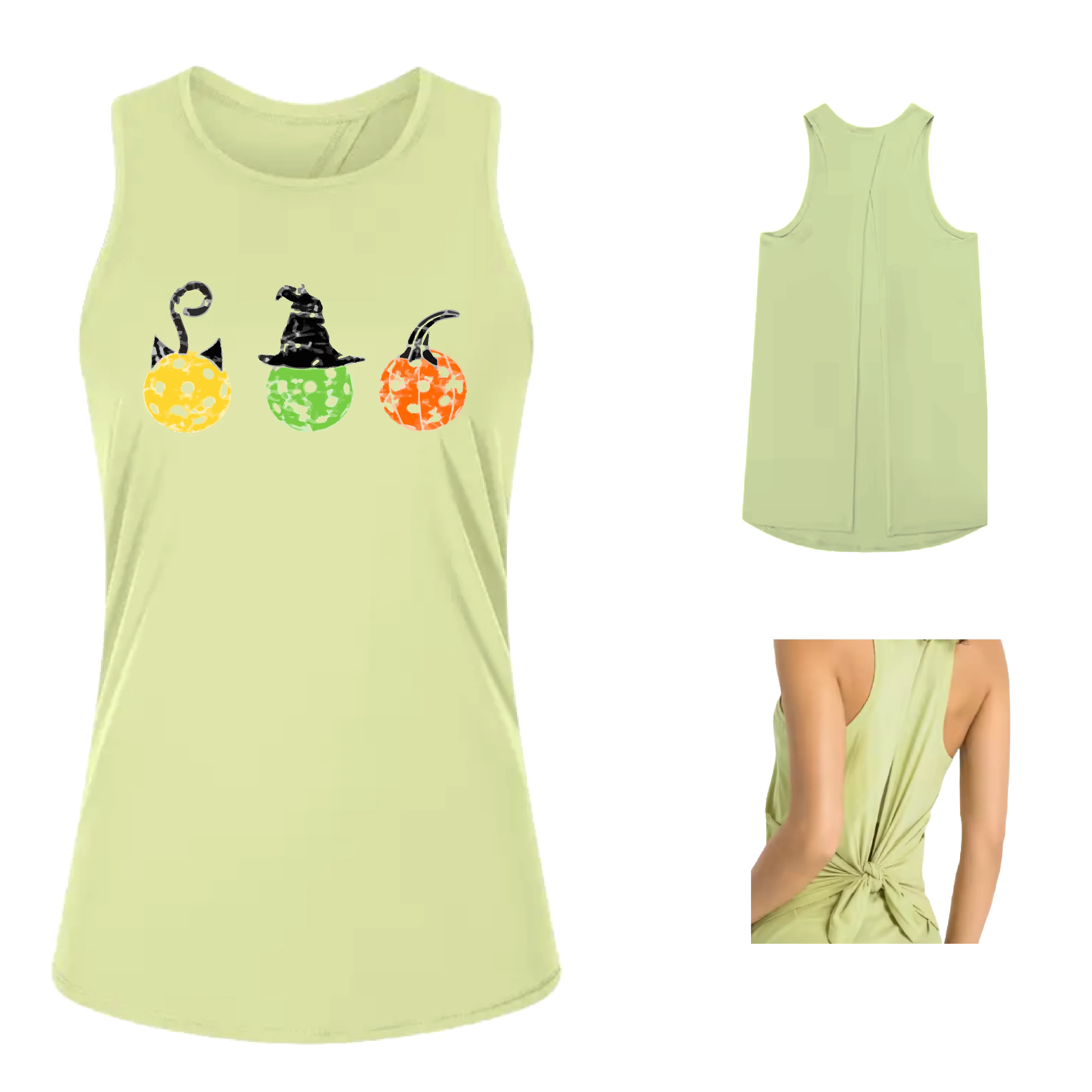 Cat Witch Pumpkin  | Women's Split Back or Tied Back Pickleball Tank | 80/20 Nylon Spandex Mix