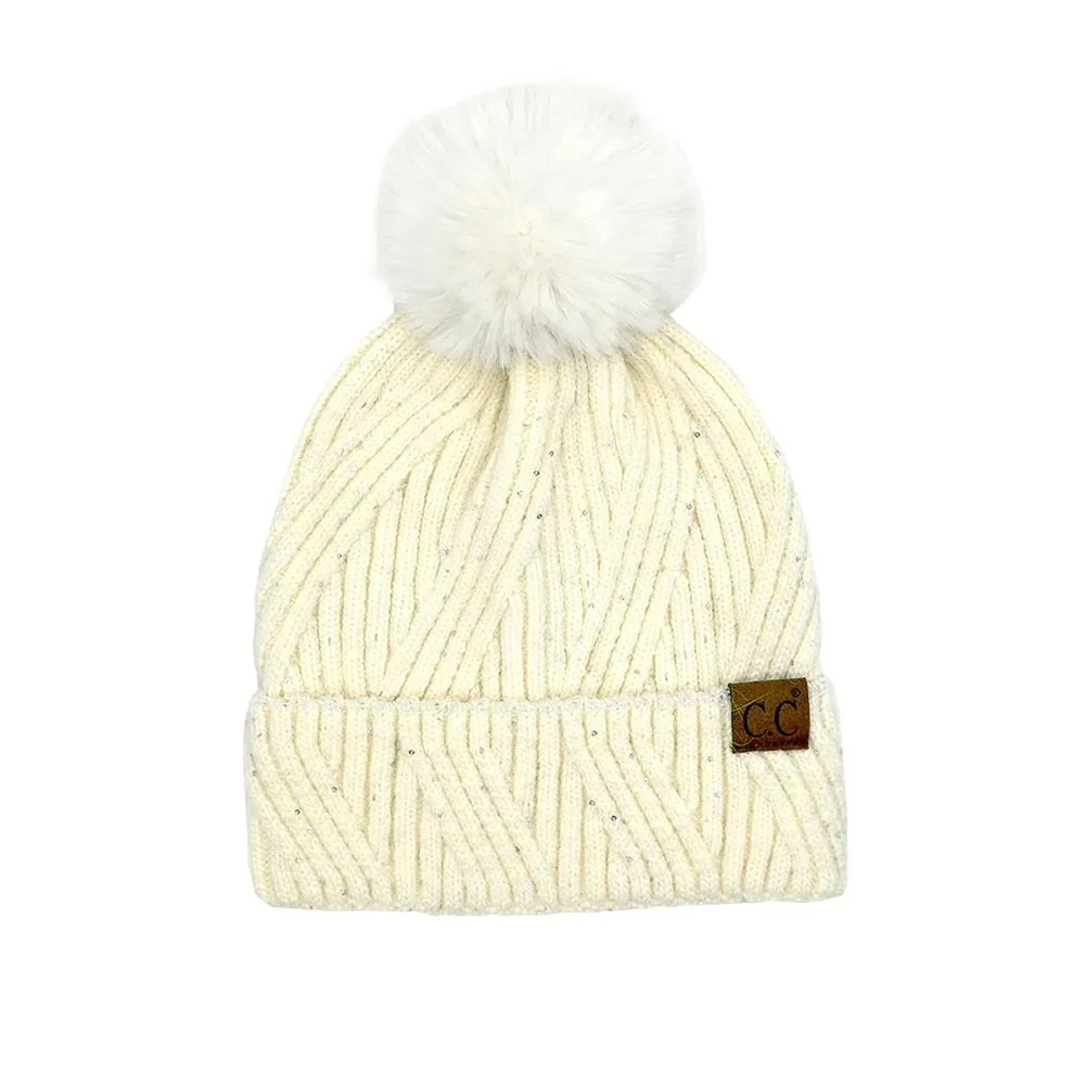 C.C Sequin with Pom Beanie Hat