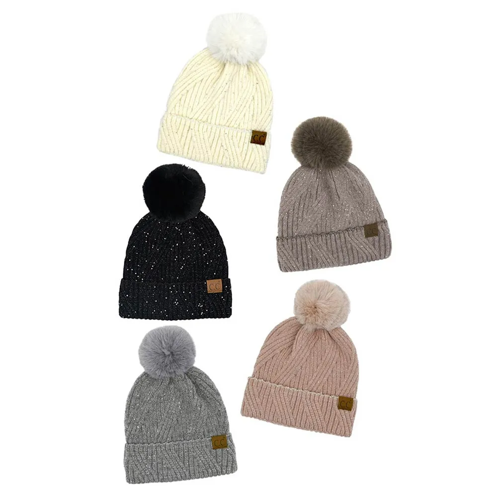 C.C Sequin with Pom Beanie Hat