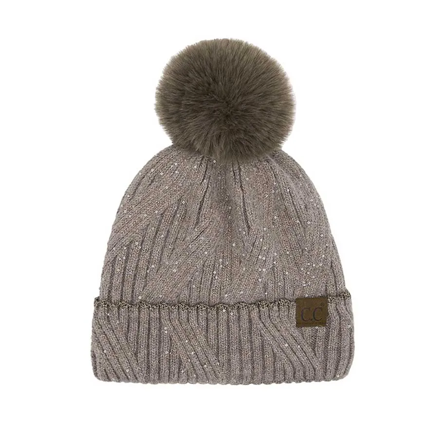 C.C Sequin with Pom Beanie Hat