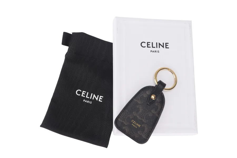 CELINE KEY HOLDER BLACK IN TRIOMPHE CANVAS & CLAFSKIN GOLD HARDWARE, WITH DUST COVER & BOX