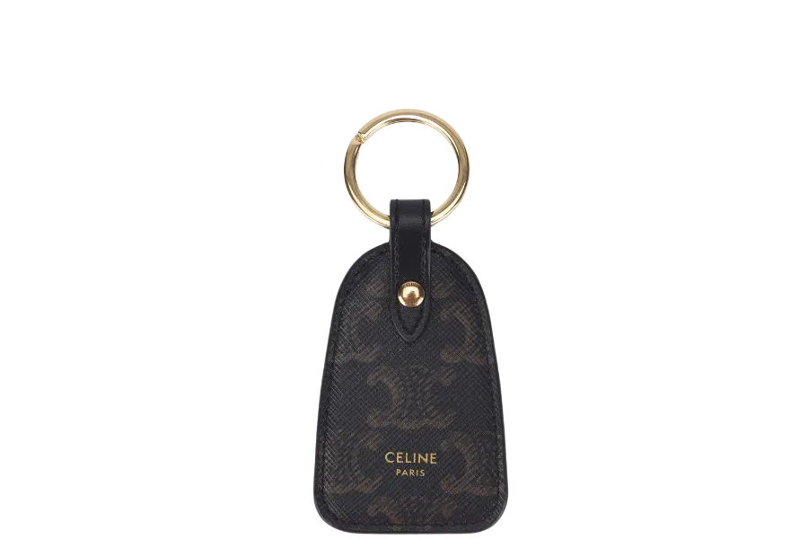 CELINE KEY HOLDER BLACK IN TRIOMPHE CANVAS & CLAFSKIN GOLD HARDWARE, WITH DUST COVER & BOX