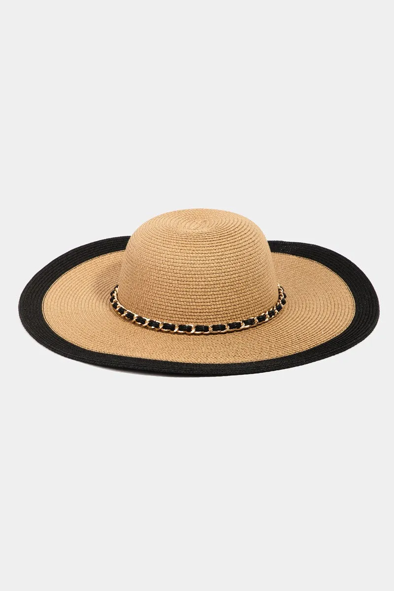 Chain Black Trim Straw Hat