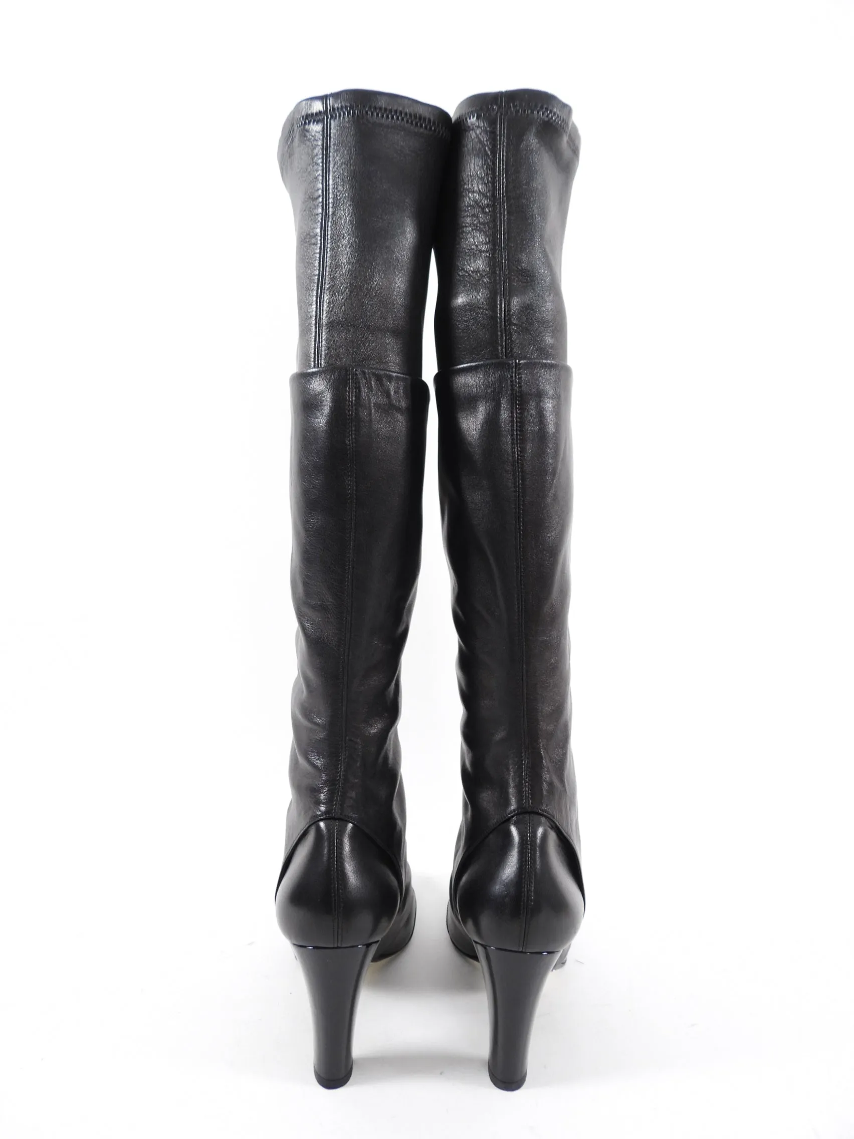 Chanel Black Lambskin Leather Runway Spat Boots with Cap Toe - 40