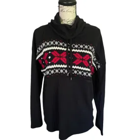 Chaps Black Cotton Knit Snowflake Turtleneck Sweatshirt Size Large