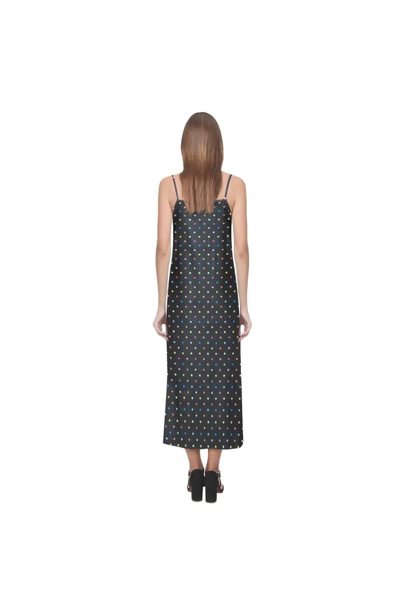 Colorful Polka Dot V-Neck Open Fork Long Dress(Model D18)