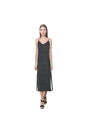 Colorful Polka Dot V-Neck Open Fork Long Dress(Model D18)