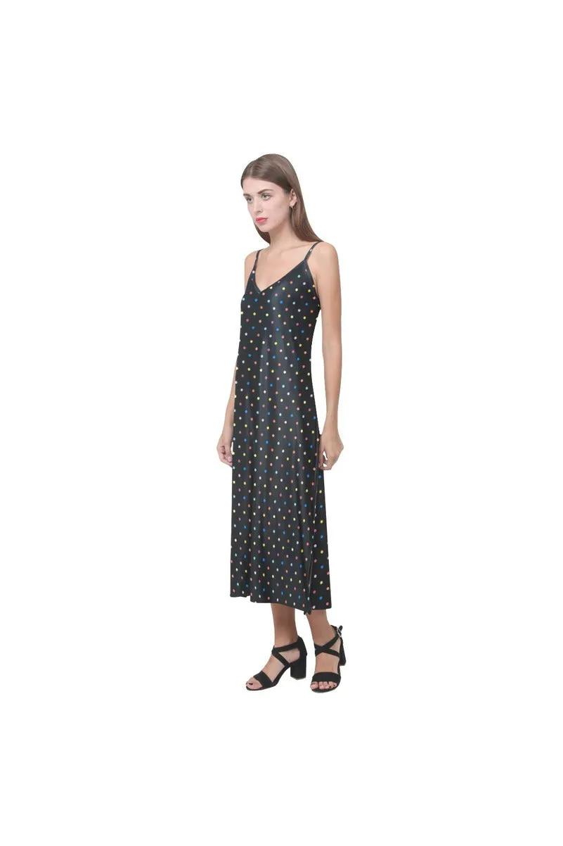 Colorful Polka Dot V-Neck Open Fork Long Dress(Model D18)