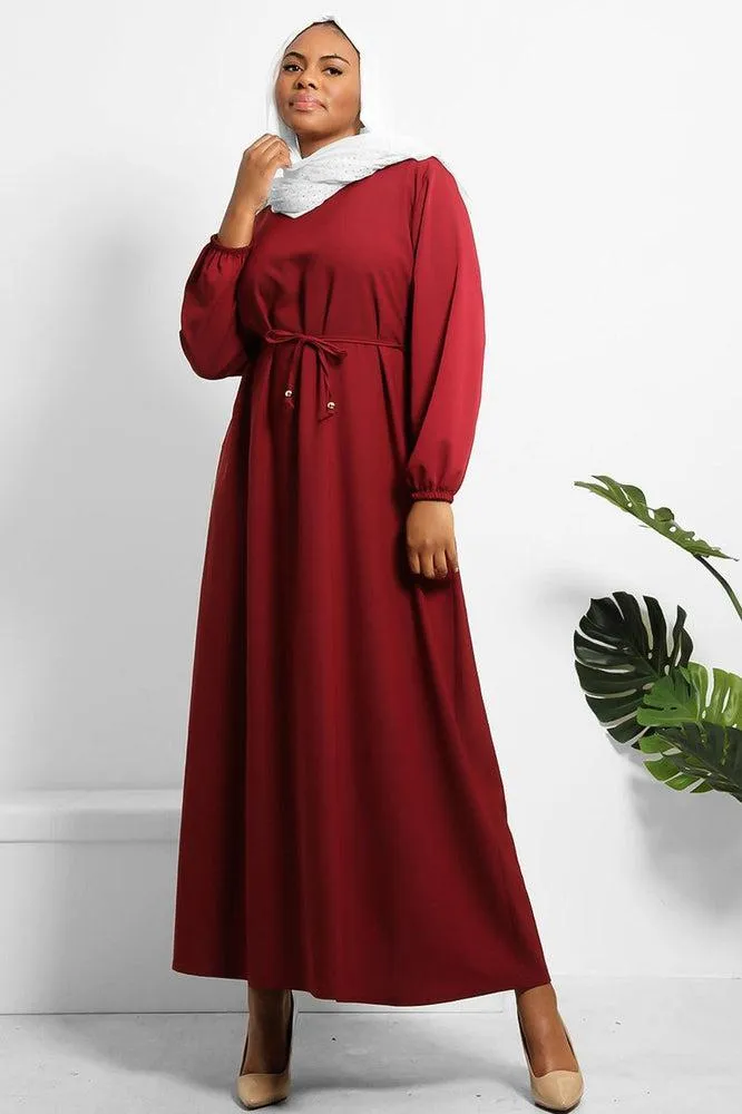 Colour Block Balloon Sleeves Modest Dress