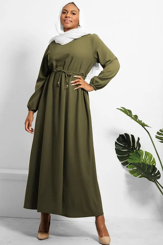 Colour Block Balloon Sleeves Modest Dress