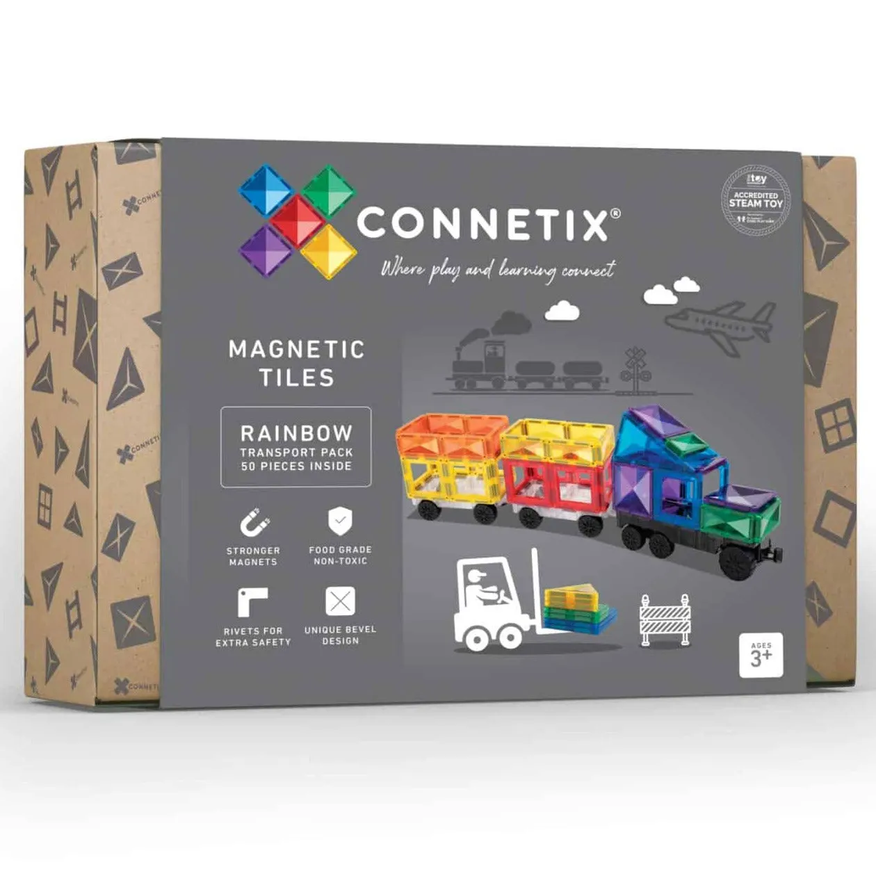 Connetix Tiles - 50 Piece Transport Pack - Rainbow