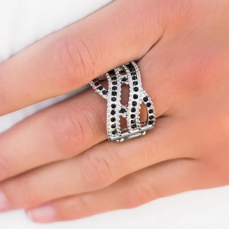 Cover Your Tracks Black Rhinestone Ring