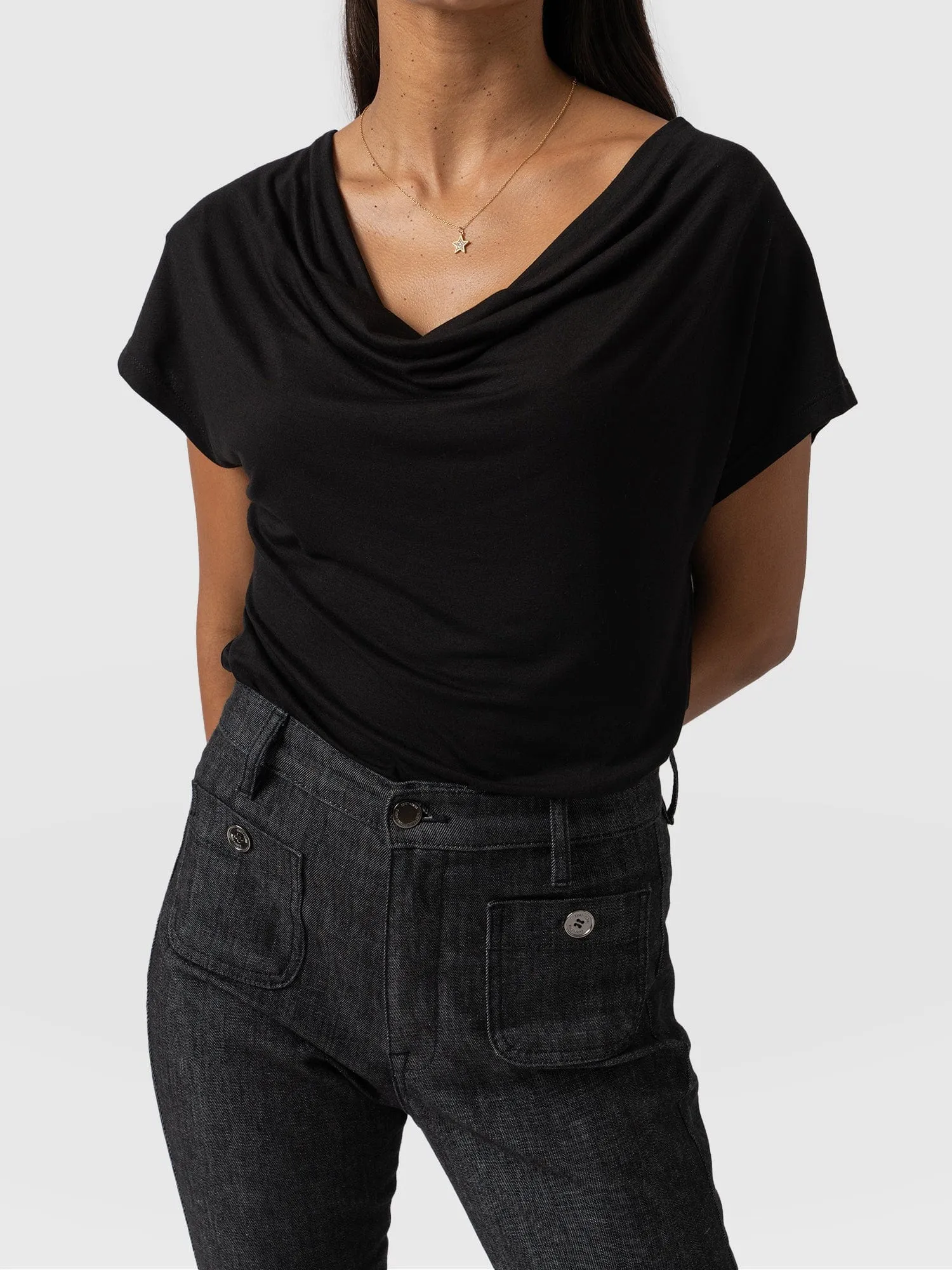 Cowl Neck Tee - Black