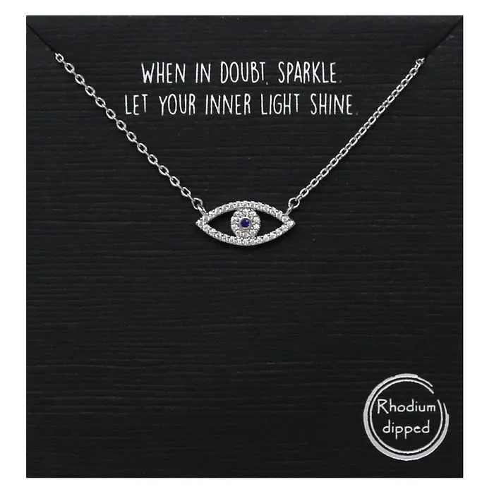 Cubic Zirconia Pave Evil Eye Pendant Simple Chain Necklace