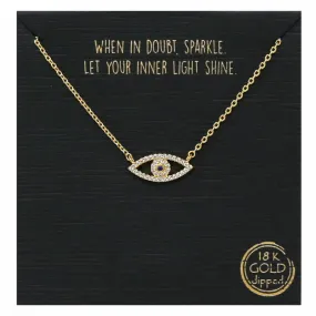 Cubic Zirconia Pave Evil Eye Pendant Simple Chain Necklace