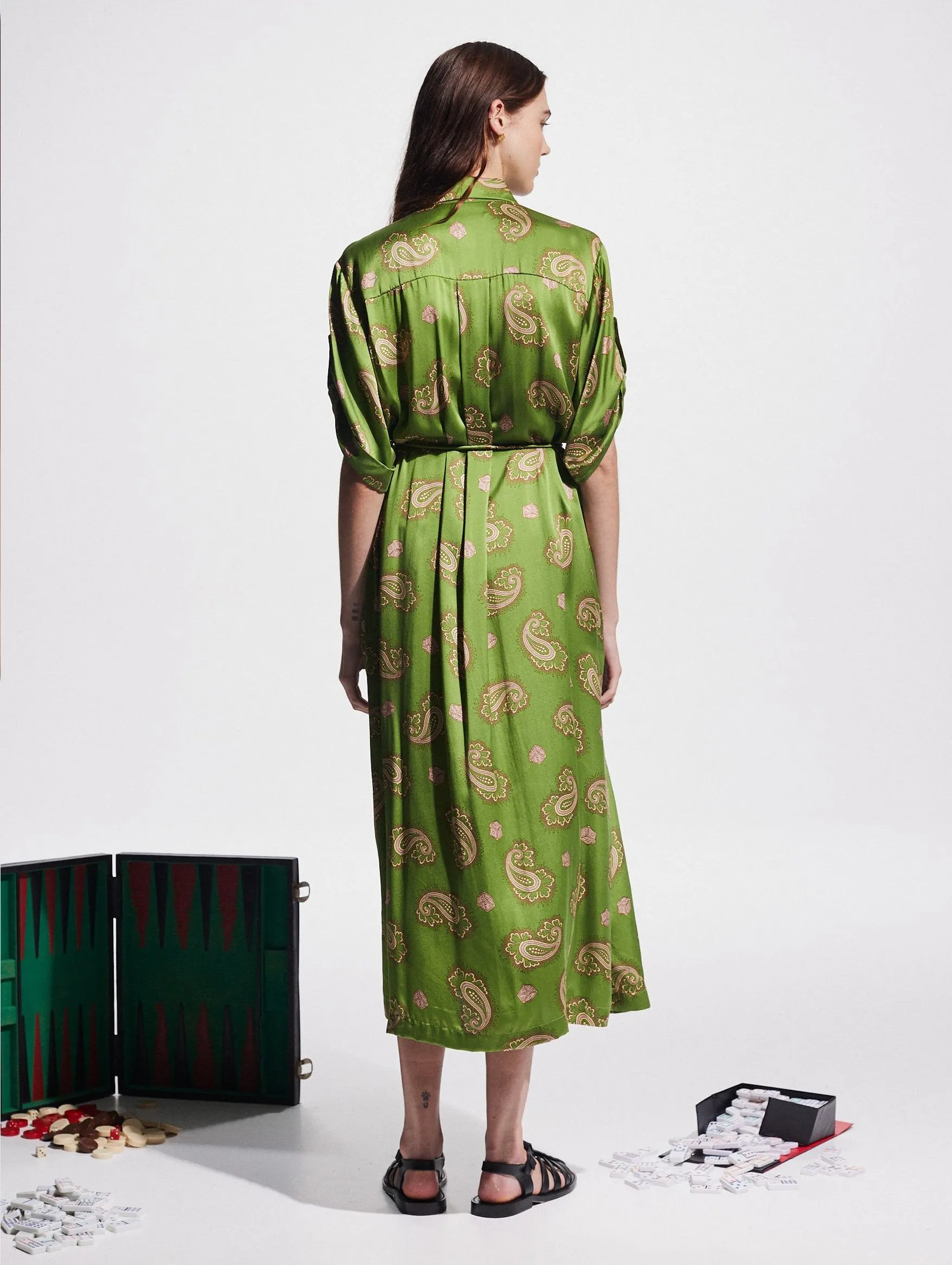 Dice Silk Shirtdress in Green