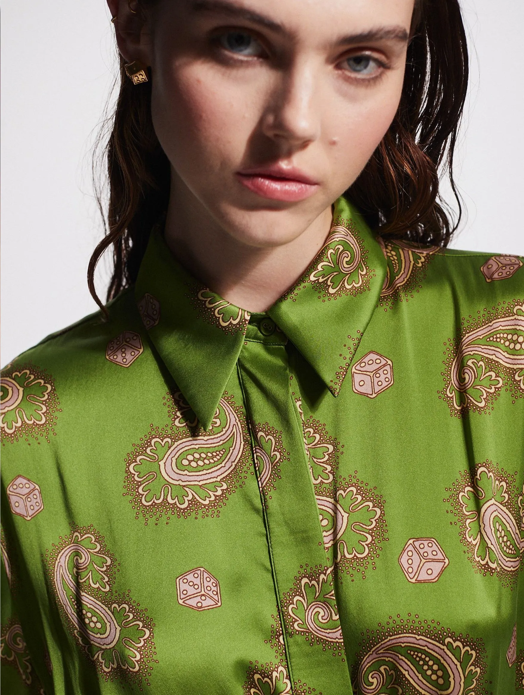 Dice Silk Shirtdress in Green