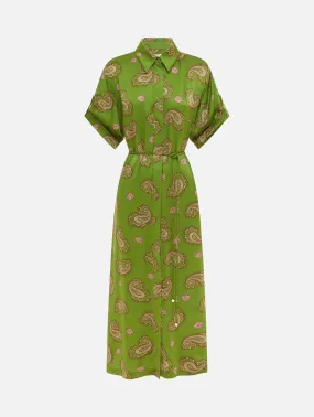 Dice Silk Shirtdress in Green