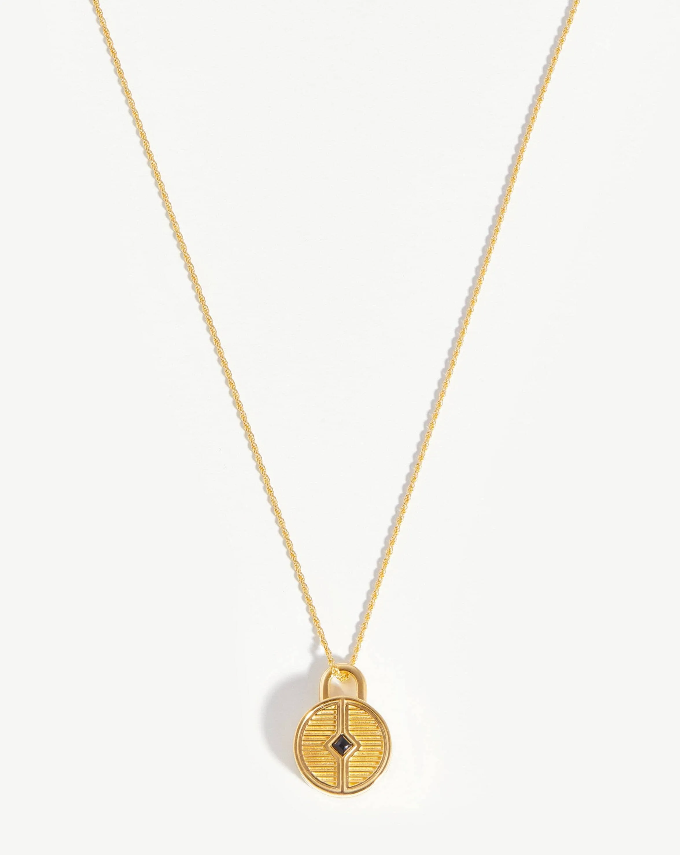 Engravable Round Ridge Locket Necklace | 18ct Gold Plated/Black Onyx