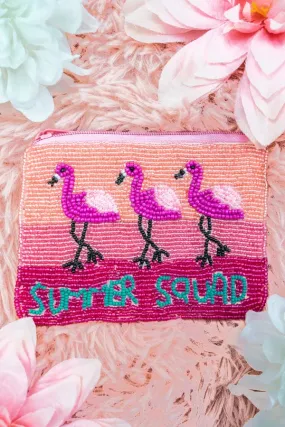 Flamingo BEADED COIN clutch PURSE