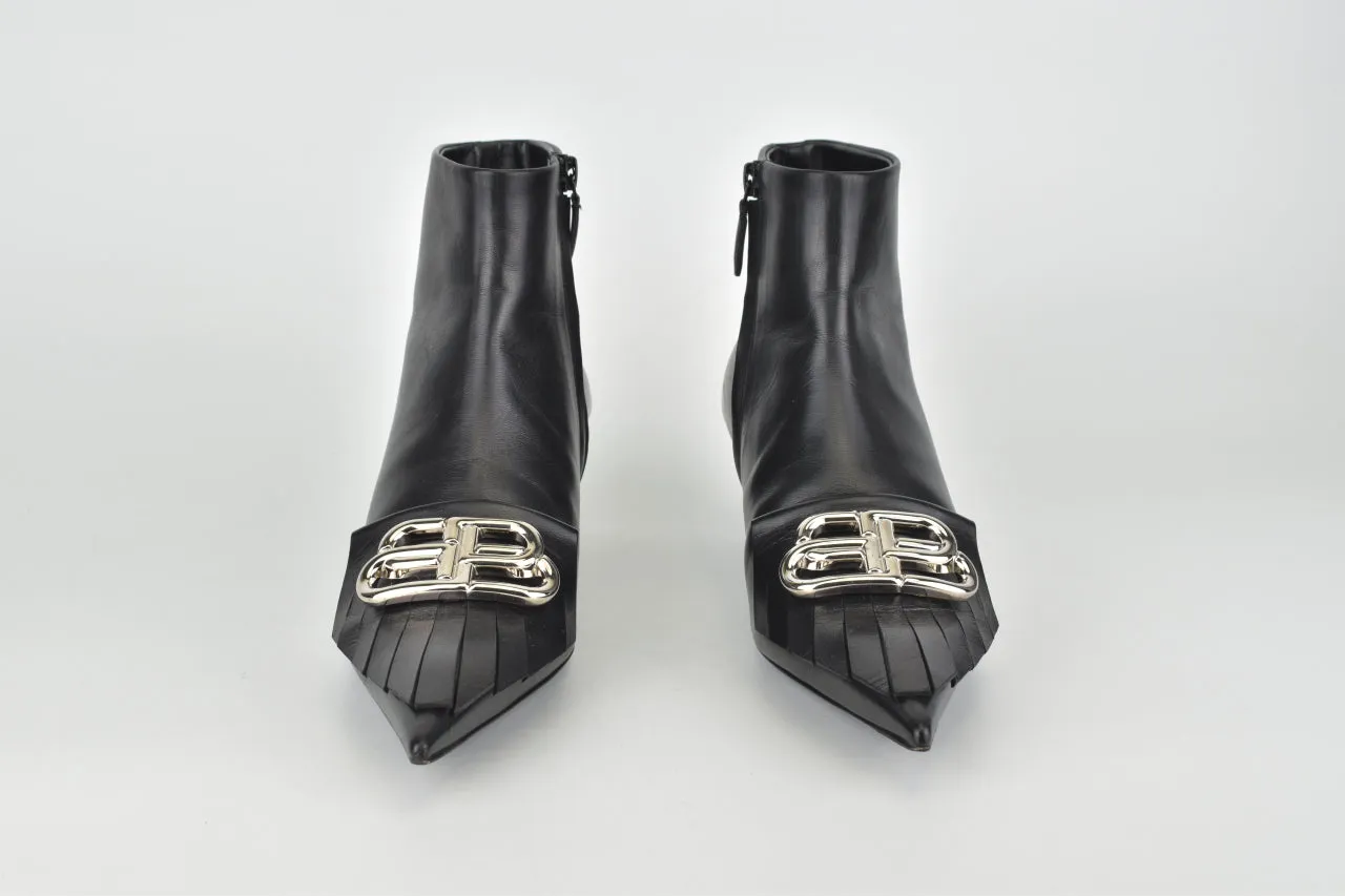 Fringe Knife Booties in Shiny Black and Silver