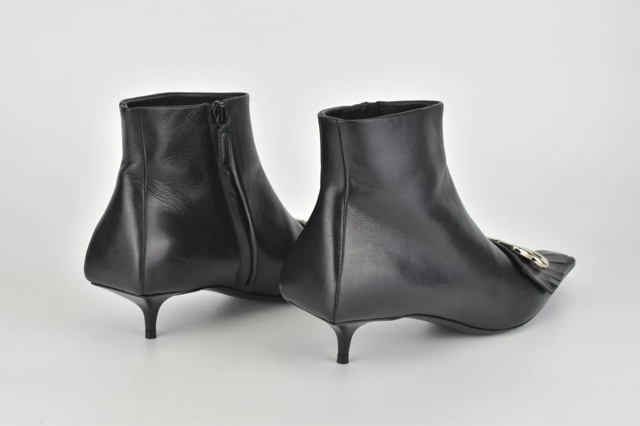 Fringe Knife Booties in Shiny Black and Silver