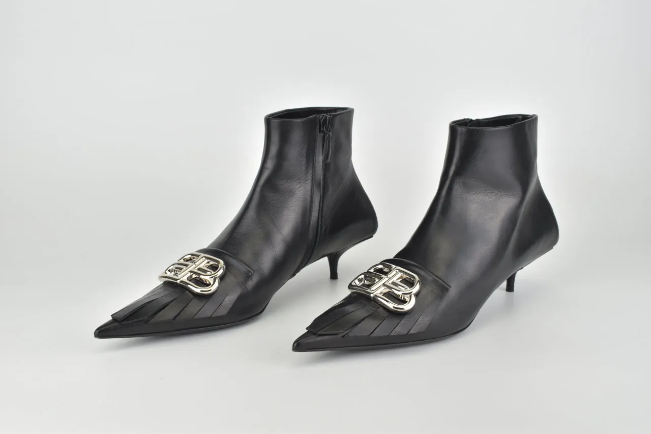 Fringe Knife Booties in Shiny Black and Silver