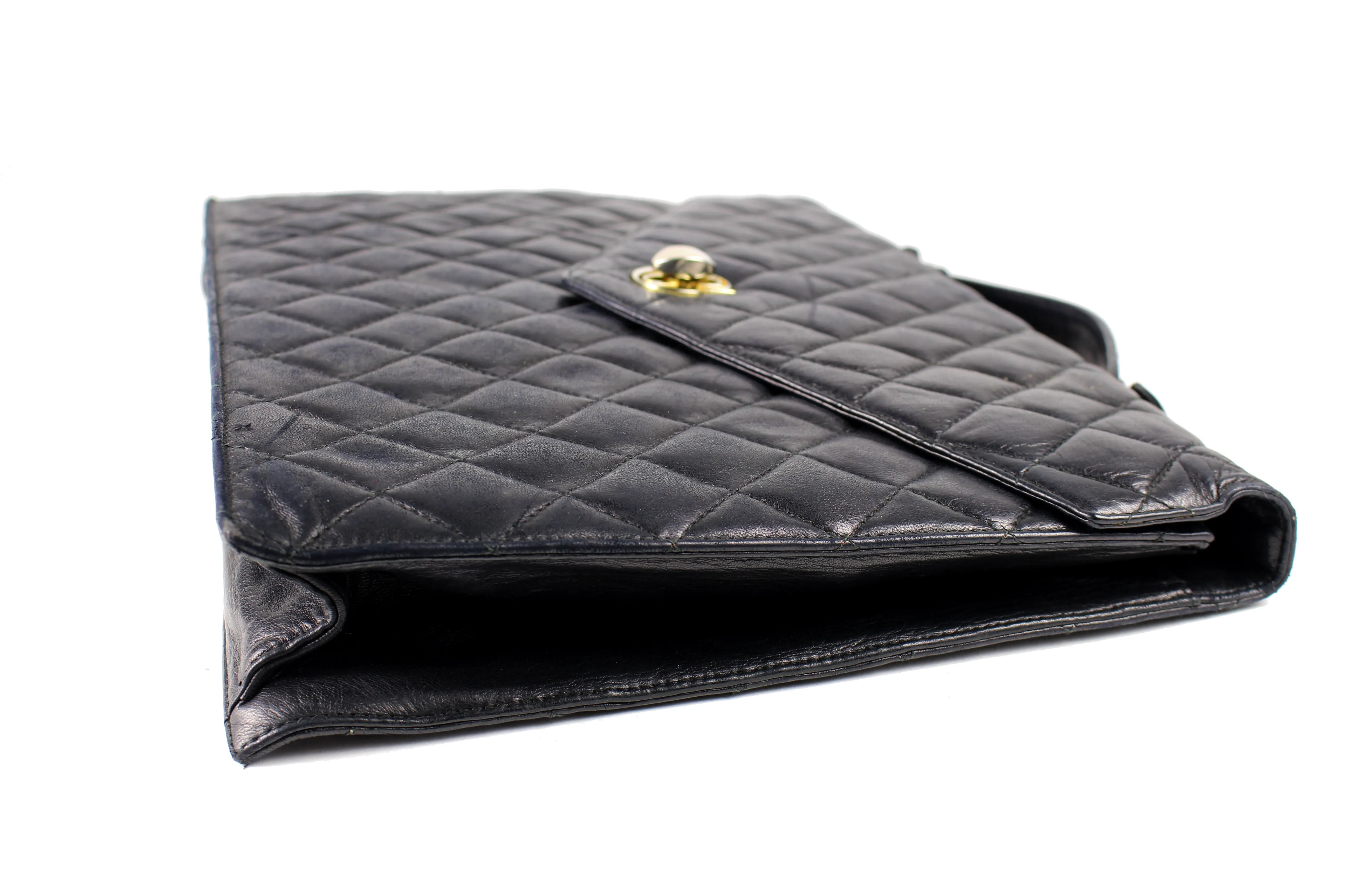 GIORGIO CORSINI black quilted leather briefcase bag