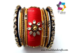 Gold,Black and Red Silk thread Designer Bangles