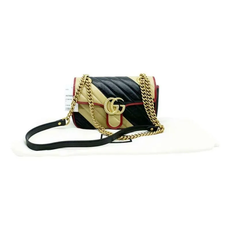 Gucci Marmont Gg 2.0 Mini Pattern Black Leather Shoulder Bag