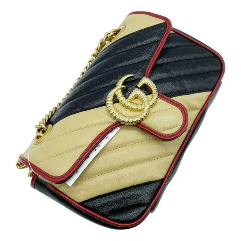 Gucci Marmont Gg 2.0 Mini Pattern Black Leather Shoulder Bag