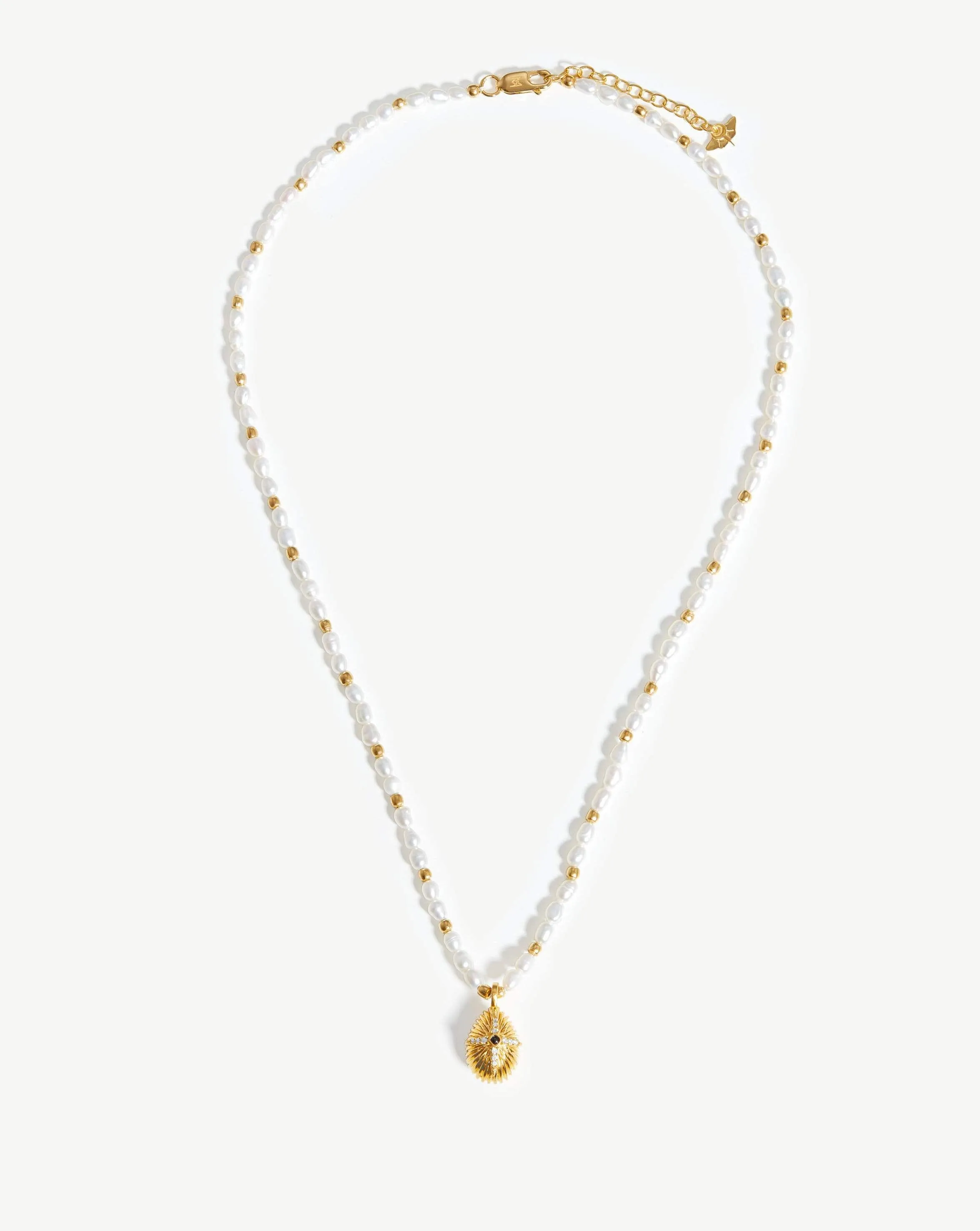 Harris Reed Star Crossed Pearl Necklace | 18ct Gold Plated/Pearl & Black Onyx