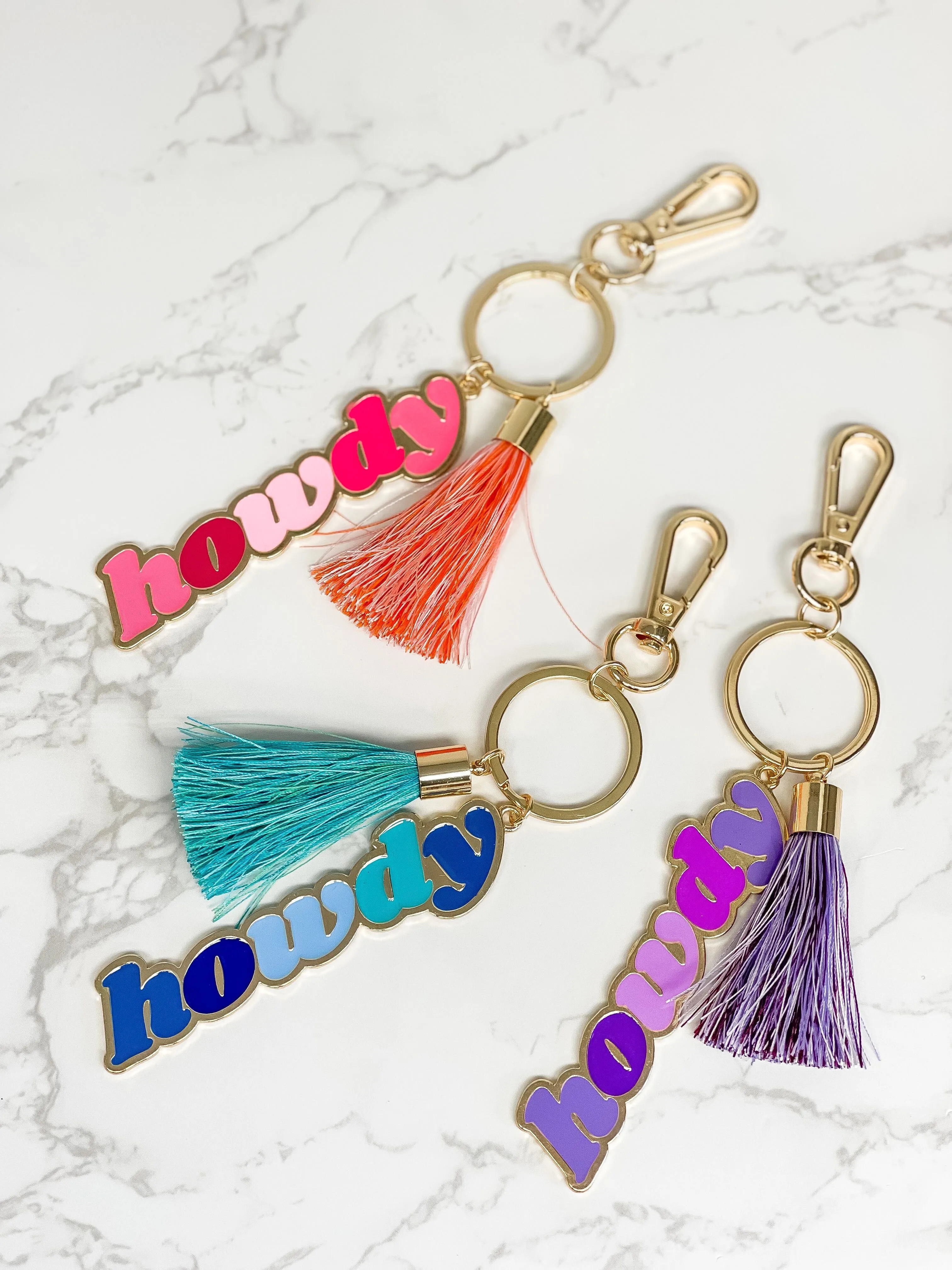 'Howdy' Tassel Keychain - Pink