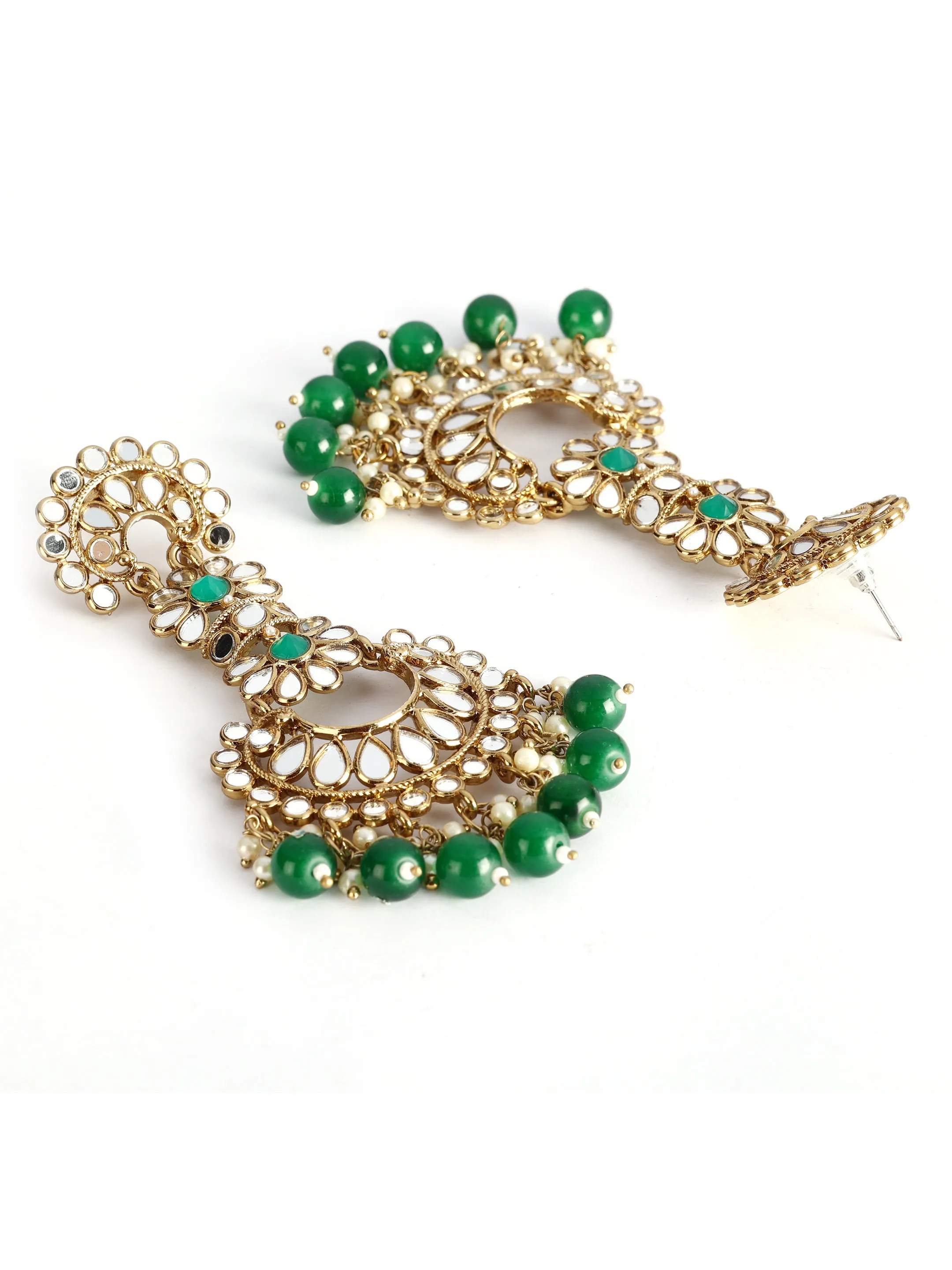 Ishin Gold Plated Green Mirror Chandbalis