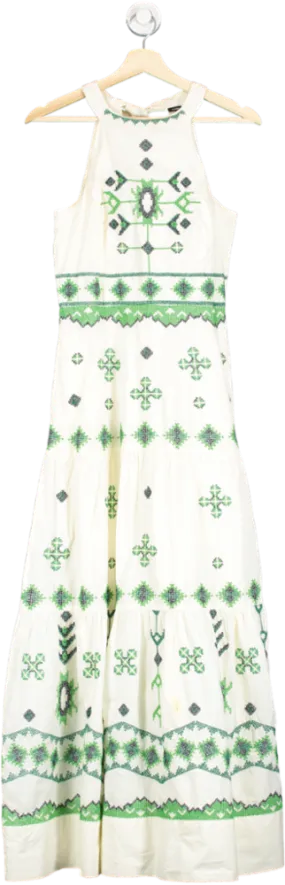 Karen Millen Cream Cotton Maxi Dress With Cross Stitch Detail And Tie Back Detail UK 8