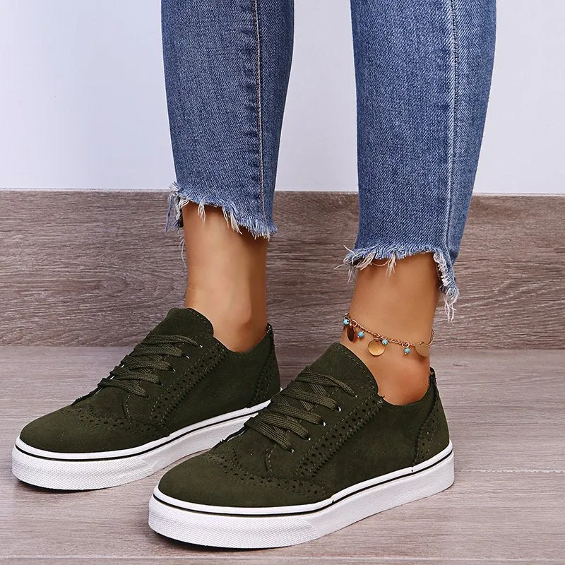 Lace-Up Suedette Flat Sneakers