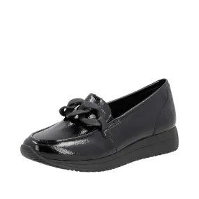 Ladies Remonte Slip On Shoes With Buckle Detail Black Patent Suede D0H10-00