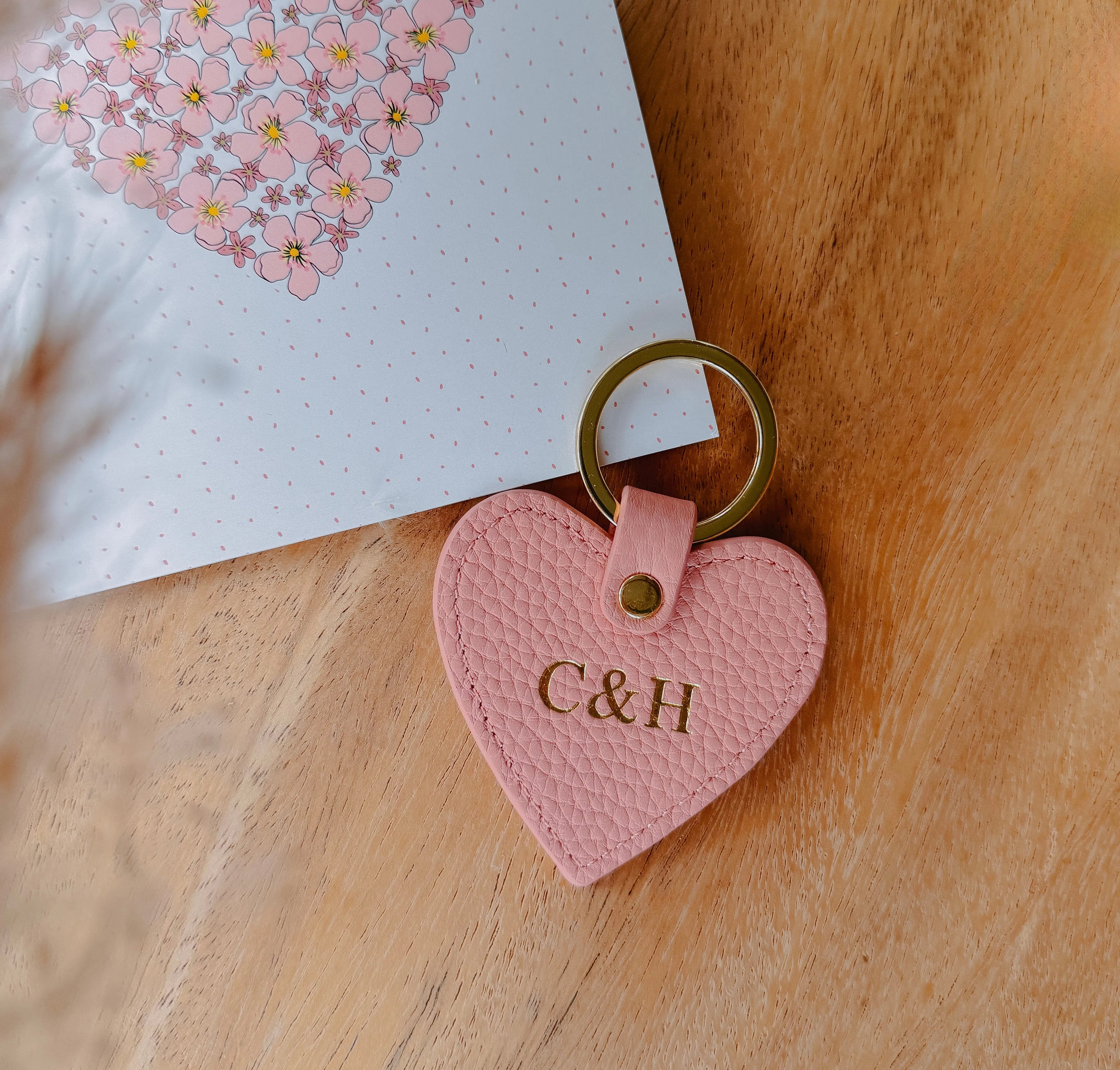 Leather Heart Keyring - Gold Hardware