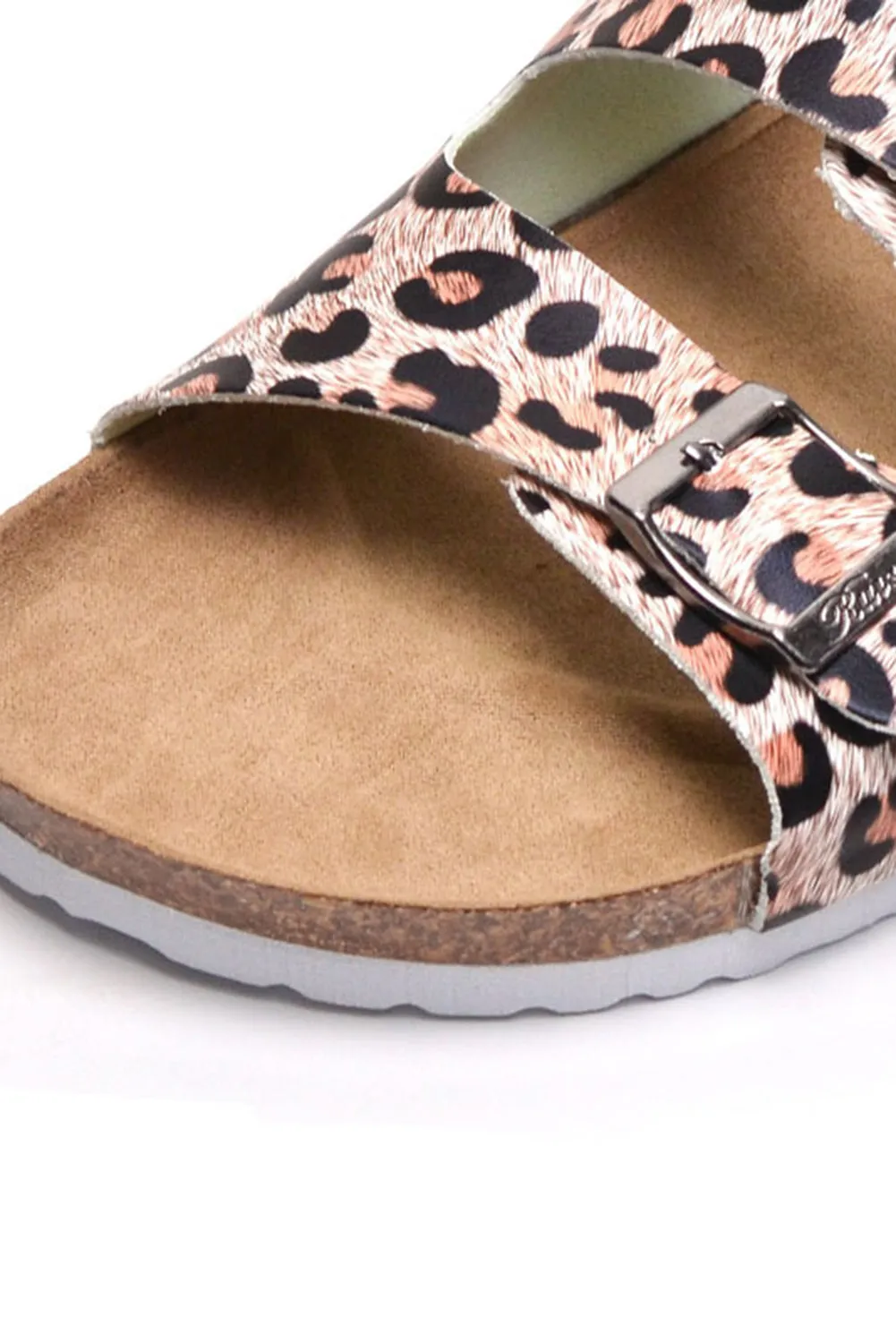 Leopard Buckle Slide Shoes Cut Out Thick Soled Slippers Women