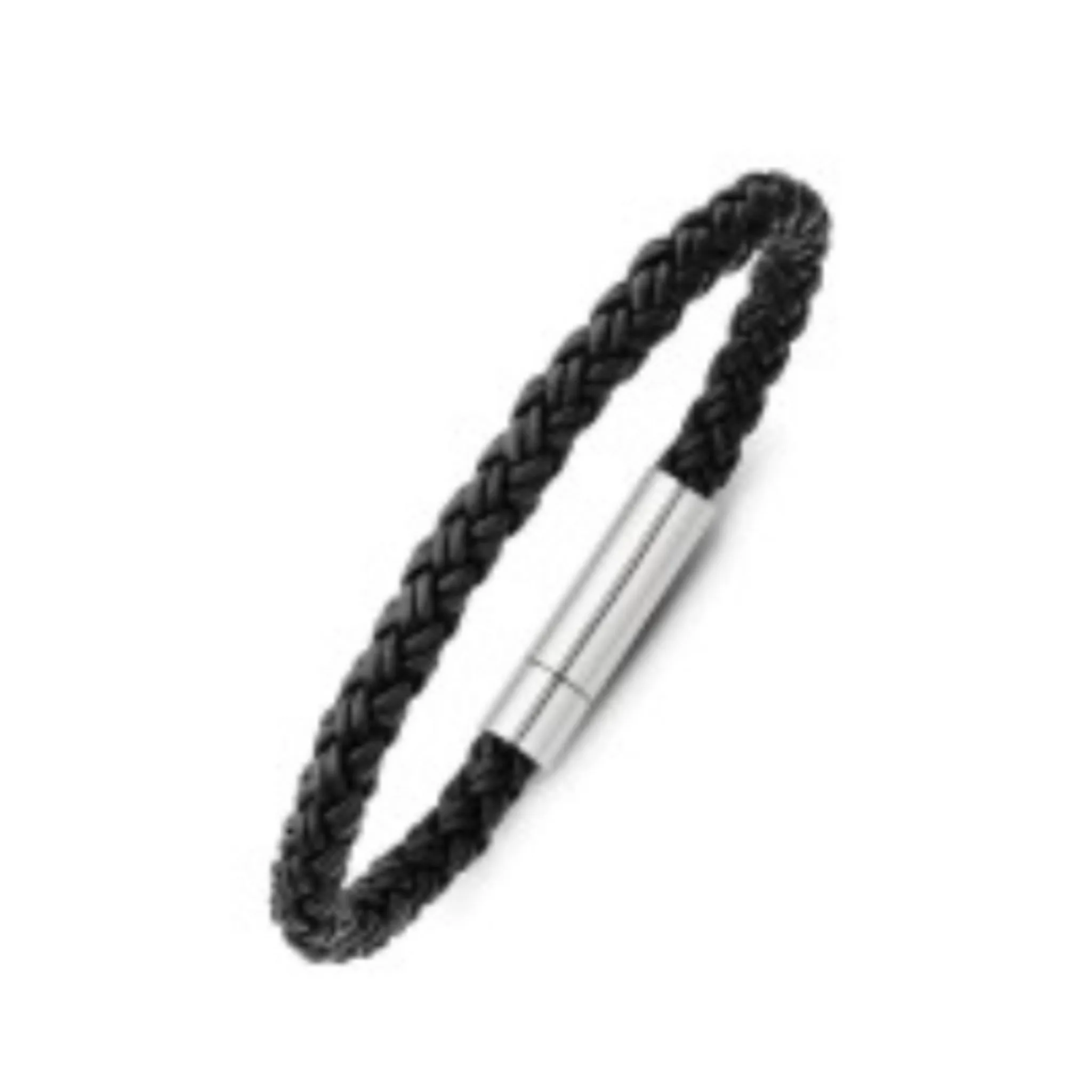 Mens leather stainless steel bracelet Black weave