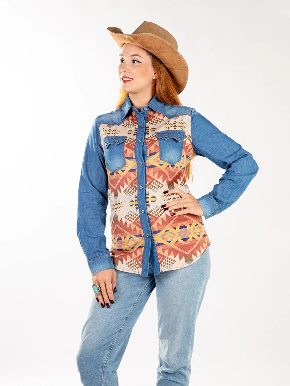 Montana West Women Southwestern Long Sleeve Chambray Shirt MW-S1007 (Prepack 7 Pcs)